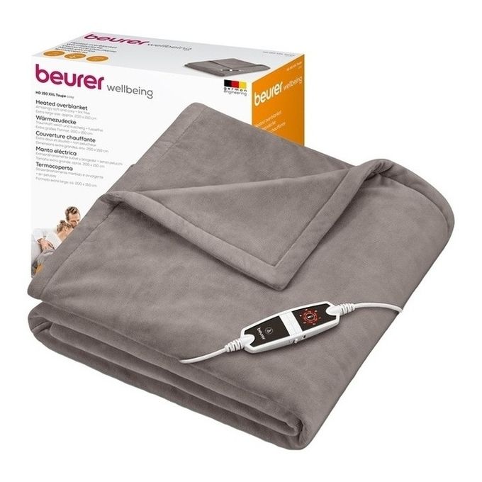 Beurer Coperta elettrica HD 150 XXL, termocoperta elettrica con spegnimento automatico, 200 x 150 cm, 6 impostazioni di temperatura, lavabile in lavatrice, morbida coperta, tortora