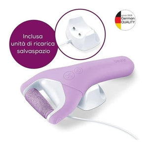 Beurer MP 59 Levigatore per Talloni, Raspa per Calli elettrica con Funzione Wet&Dry e Batteria Ricaricabile, inclusi 2 accessori a grana grossa e fine, 2 livelli di velocità, con unità di ricarica