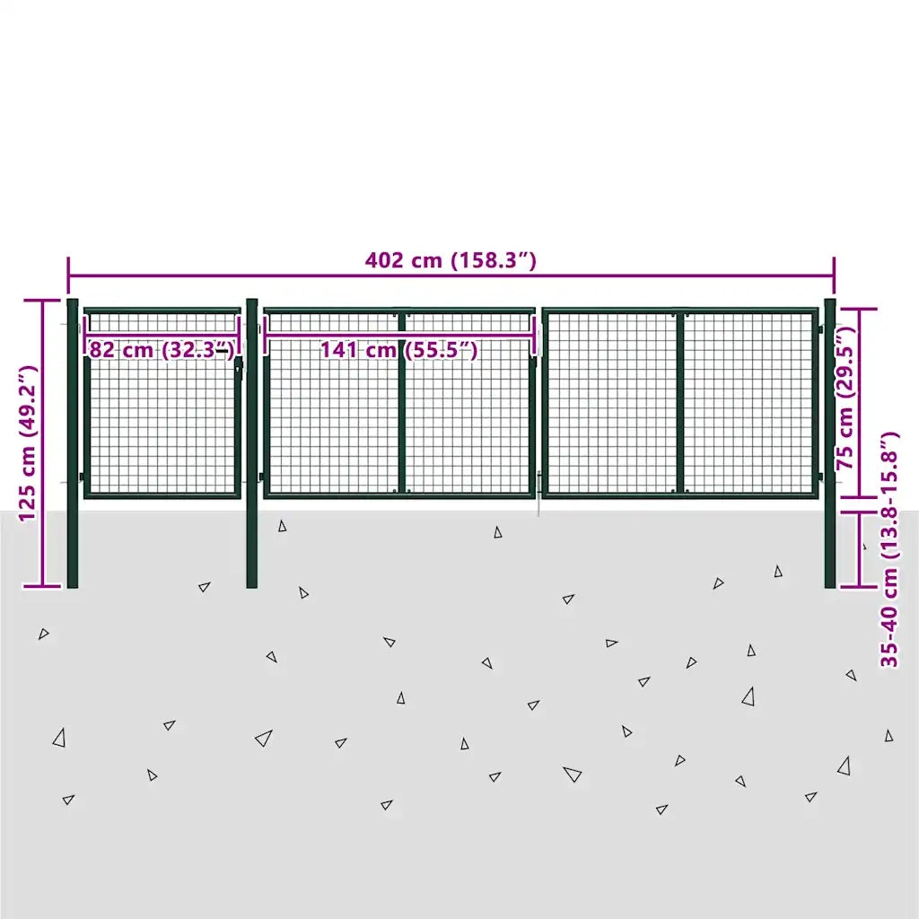 Cancello da Giardino in Acciaio 400x75 cm Verde 144310