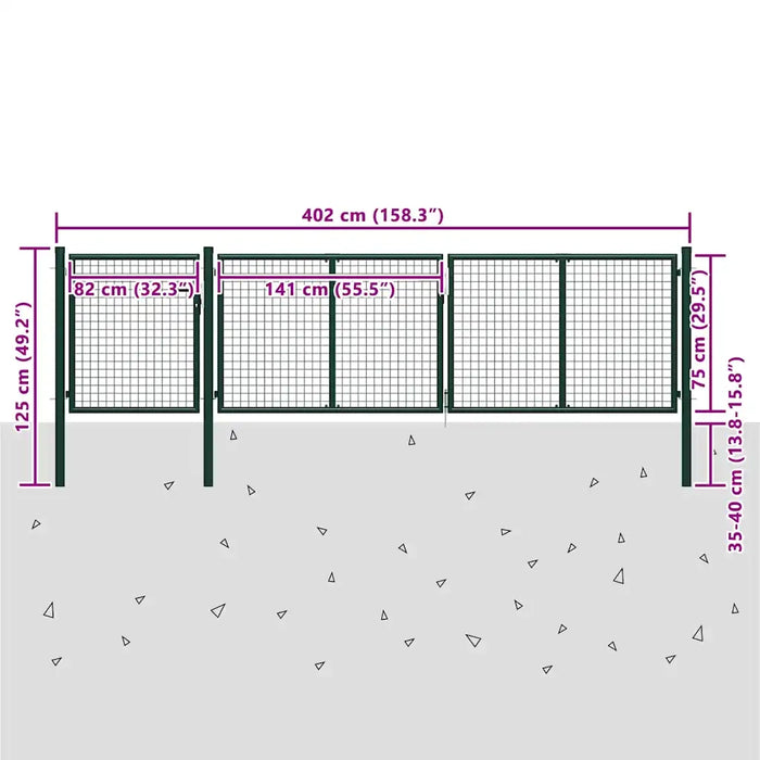 Cancello da Giardino in Acciaio 400x75 cm Verde 144310