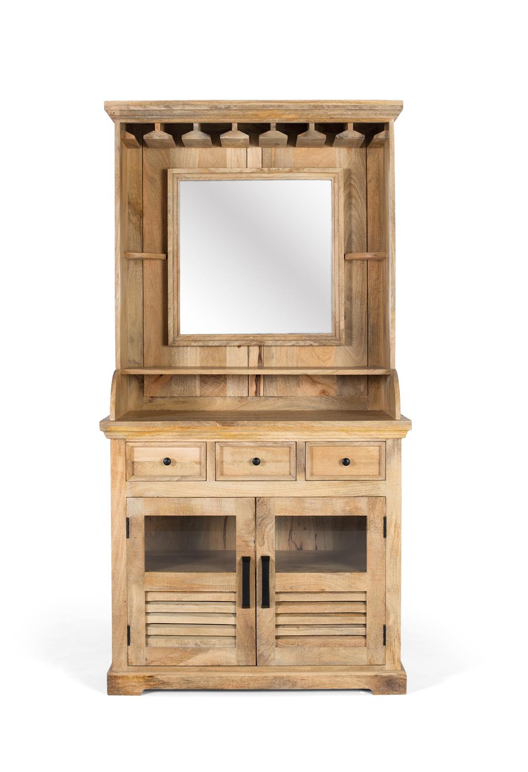 Mobile bar in legno di mango con specchio centrale