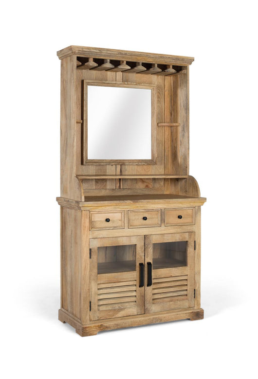 Mobile bar in legno di mango con specchio centrale