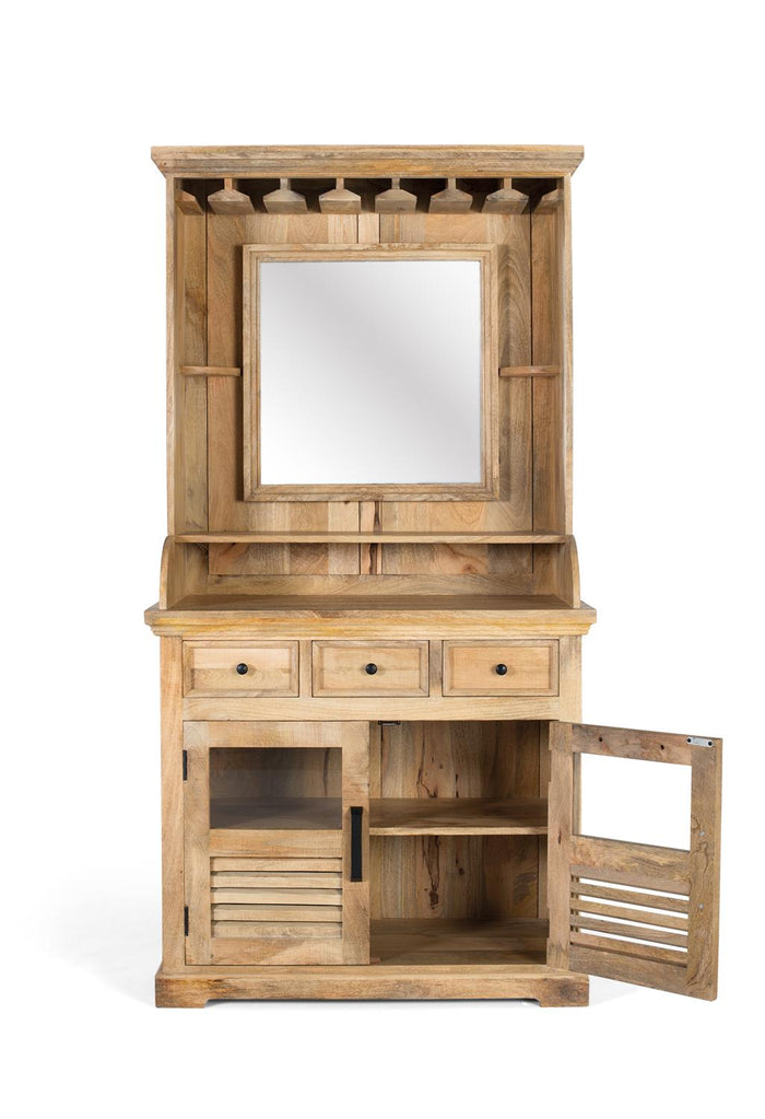 Mobile bar in legno di mango con specchio centrale