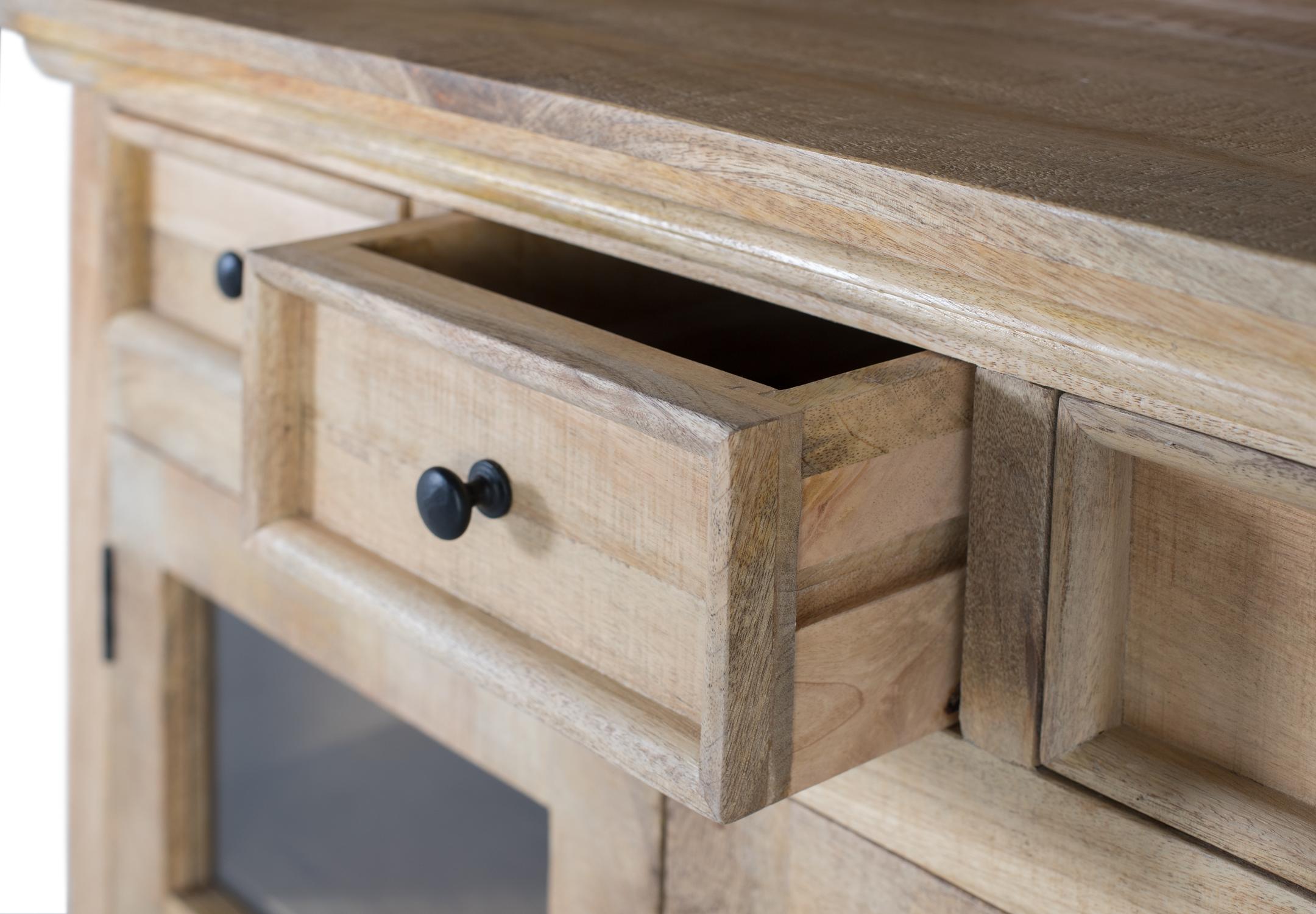 Mobile bar in legno di mango con specchio centrale