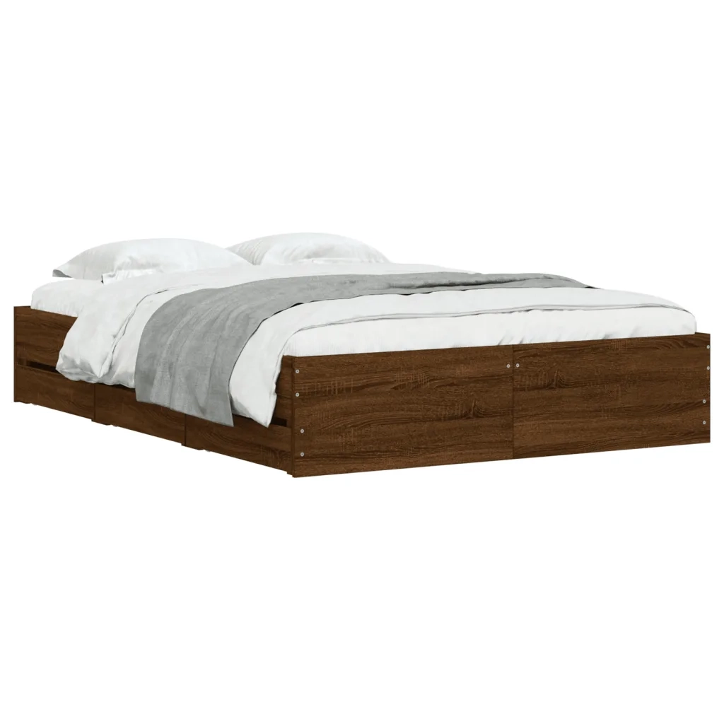 Letto matrimoniale | Letto per adulti | Giroletto Cassetti Rovere Marrone 120x190 cm Legno Multistrato