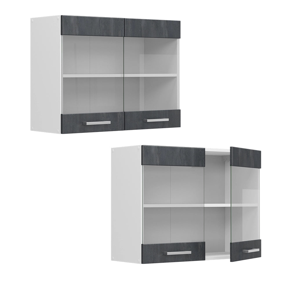 Mobile da cucina in vetro R-Line Calce nera/Bianco 80 cm Vicco