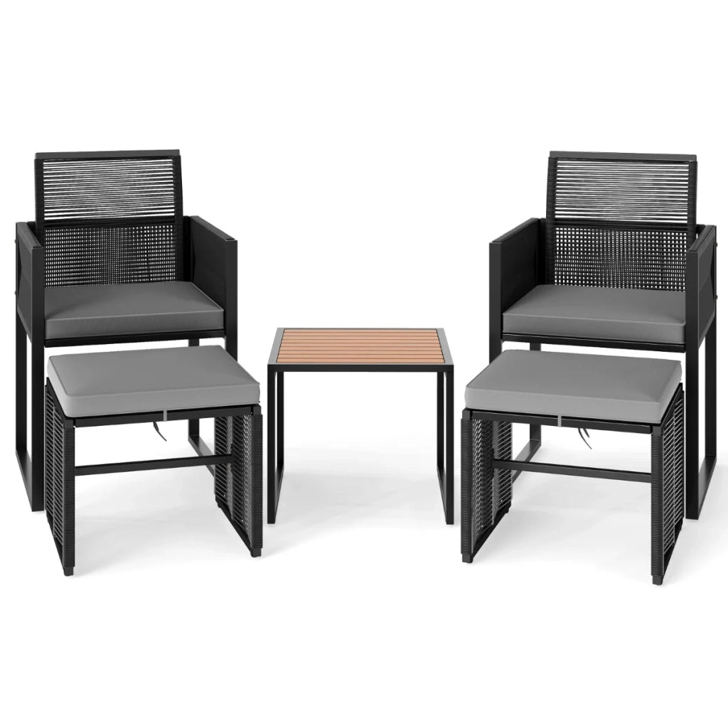 Set di 5 mobili da giardino 53 x 52 x 85 cm comode sedute imbottite e pouf multifunzionali in rattan PE nero 20_0011915