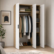 Armadio Camera da Letto Pettineo, Guardaroba 3 Ante Appendiabiti, 111x52 cm Marrone Rovere