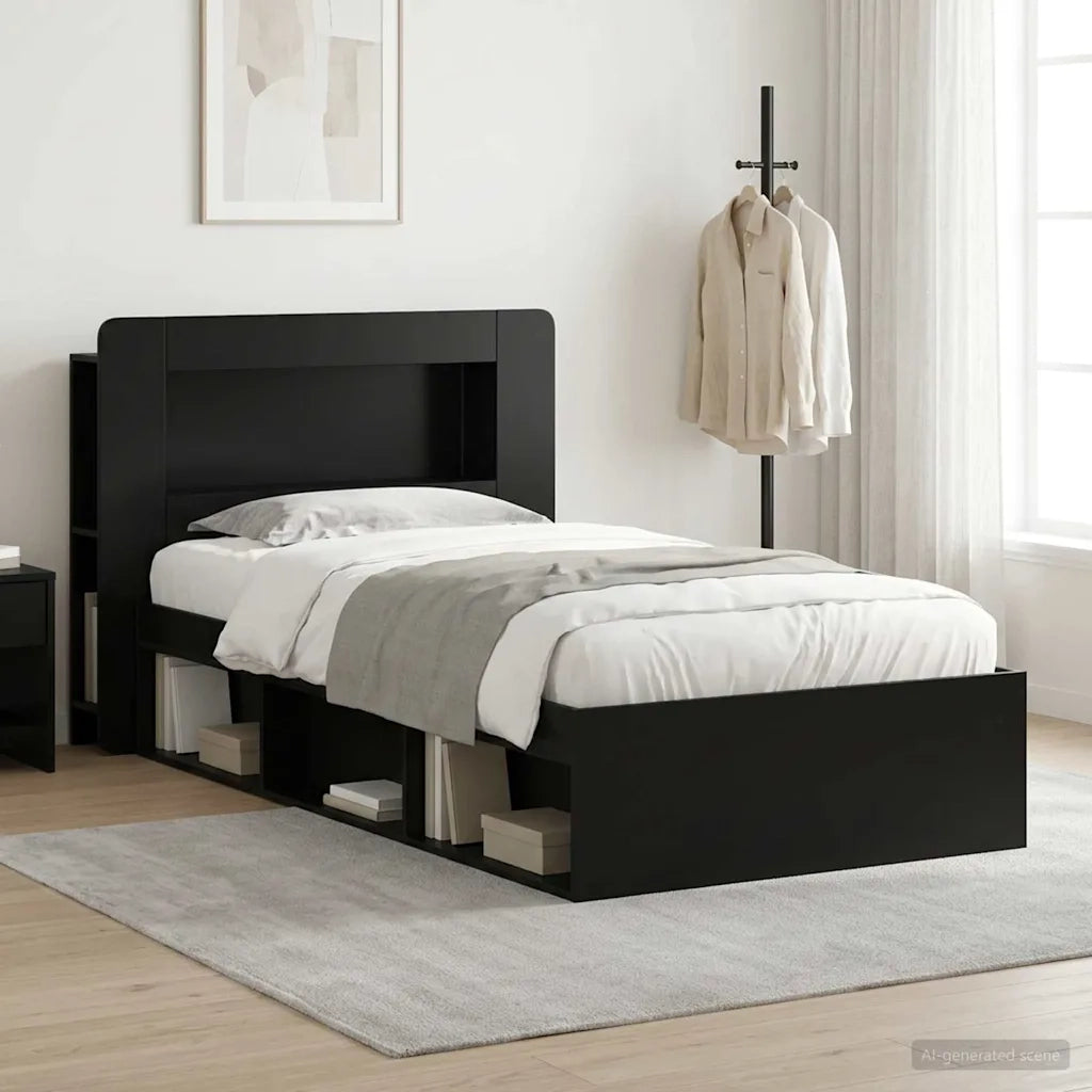 Telaio del letto con storage con testiera Nero 100 x 200 cm