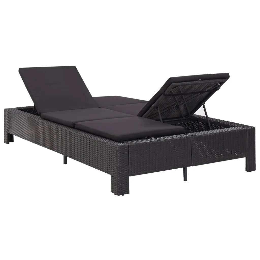 Lettino Prendisole a 2 Posti con Cuscino Nero in Polyrattan 46241