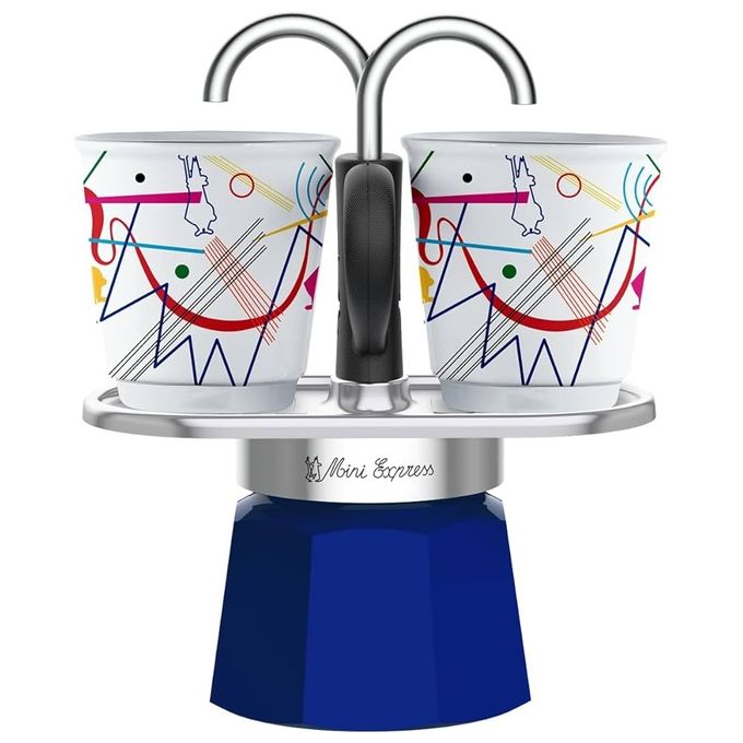 Bialetti Mini Express Kandinsky Moka Blu, Argento