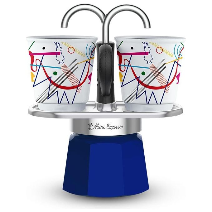 Bialetti Mini Express Kandinsky Moka Blu, Argento