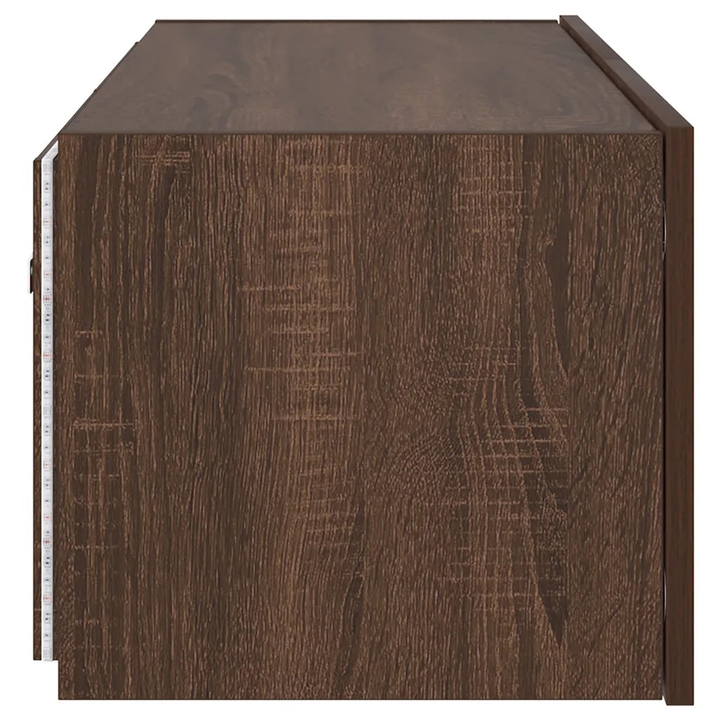 Mobile TV a Parete con Luci LED Rovere Marrone 80x35x31 cm
