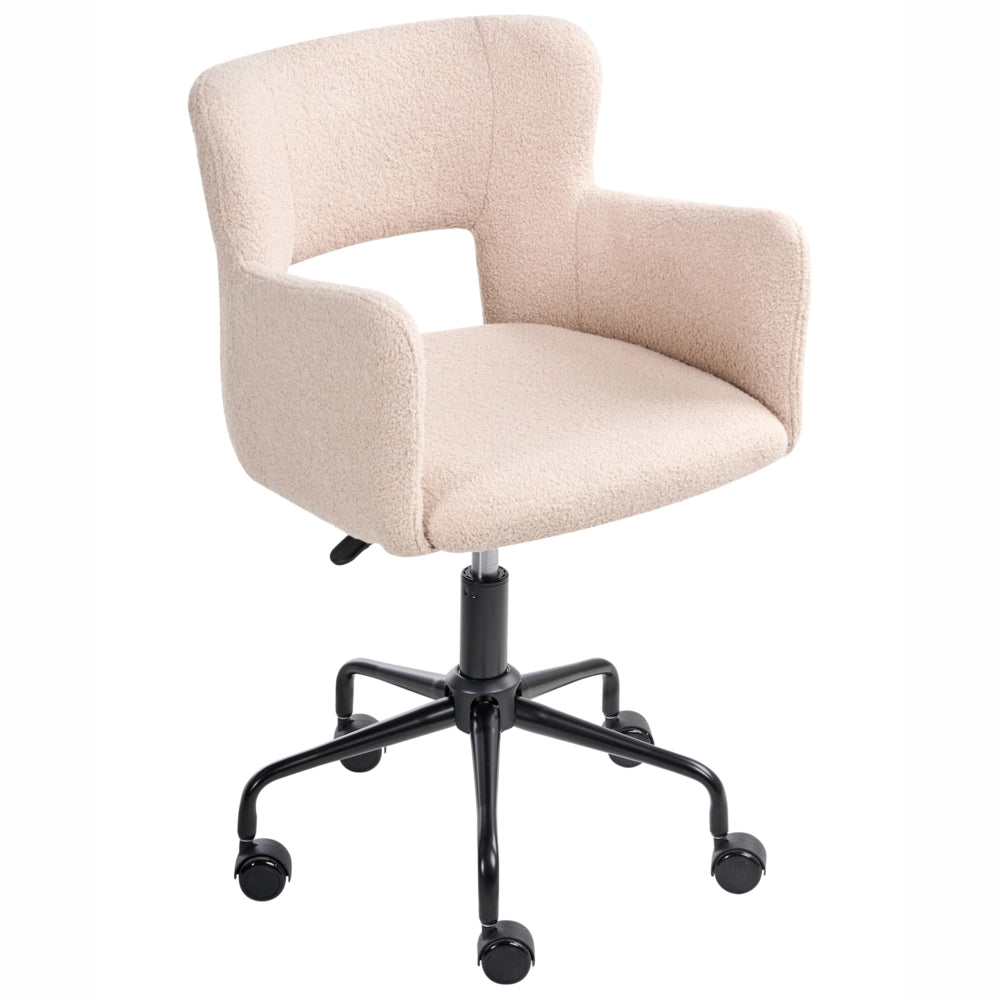 Sedia da scrivania girevole Boucle beige con schienale trapuntato regolabile in altezza moderna industriale girevole con rotelle