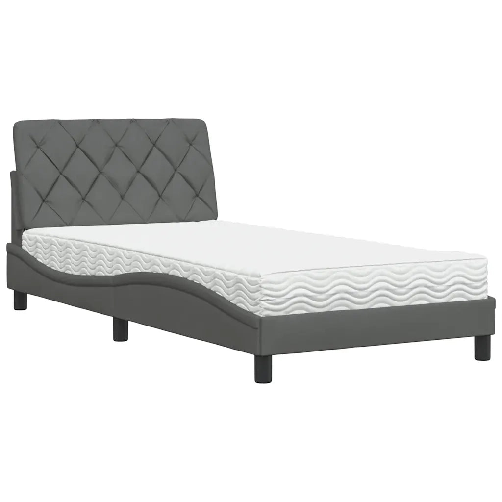 Letto con Materasso Grigio Scuro 100x200 cm in Tessuto
