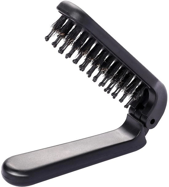 Kit di pettinatura portatile e pieghevole - Borsetta antistatica per capelli - Accessorio di stile per capelli composto da borsetta e mini-spazzola - Accessorio da viaggio per capelli