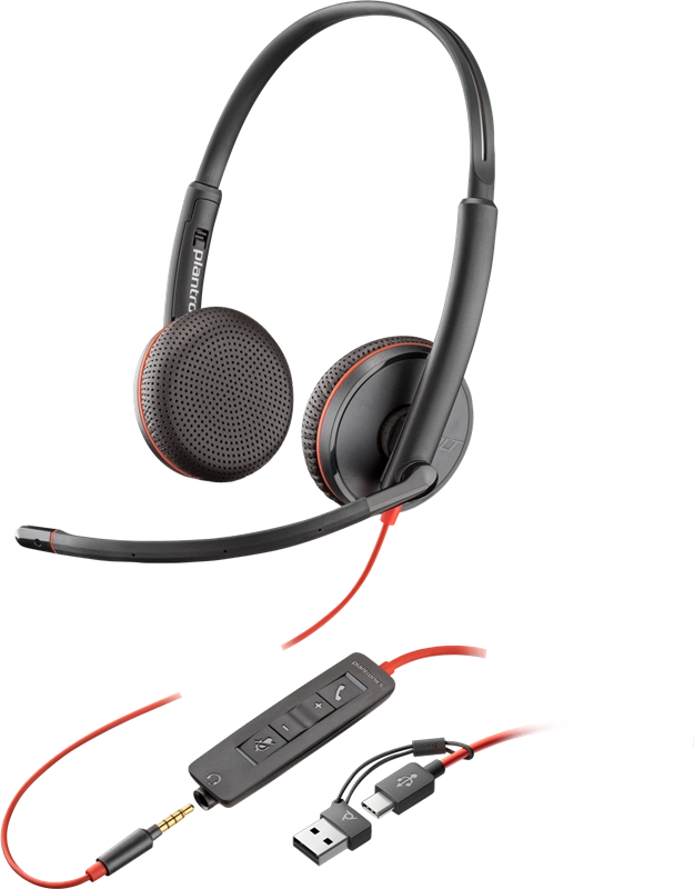 HP Poly Cuffie Poly Blackwire 3225 stereo USB-C + spinotto da 3,5 mm + adattatore USB-C/A (sfuse)