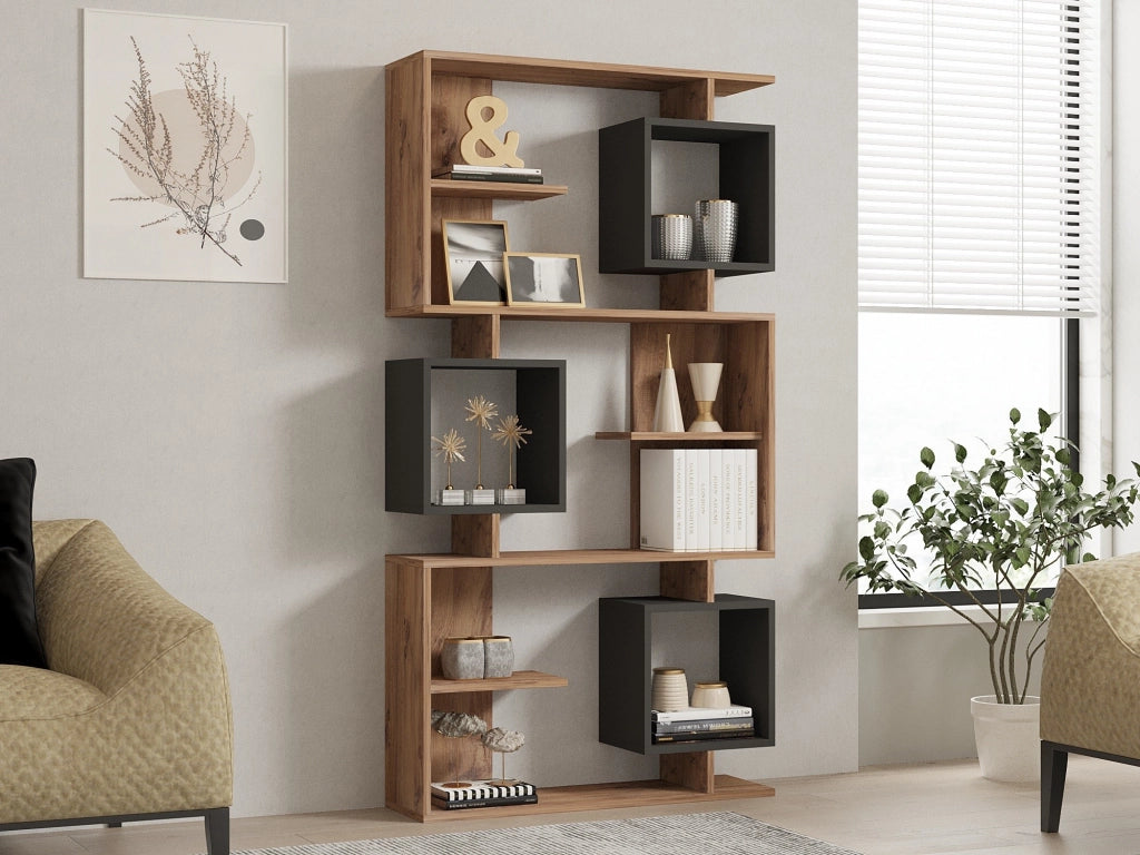 Libreria in legno "Icardi" - 90 x 24 x 171 cm - Pino atlantico antracite
