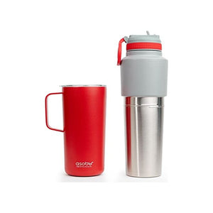 Asobu Twin Pack Bottiglia con Tazza Rosso 0.9 Litri  0.6 Litri