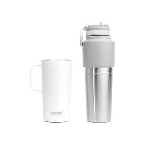 Asobu Twin Pack Bottiglia con Tazza Bianco 0.9 Litri  0.6 Litri