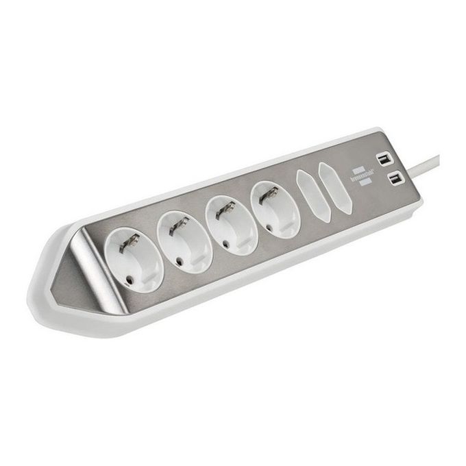 Brennenstuhl 1153590620 prolunghe e multiple 2 m 6 presa(e) AC Interno Argento, Bianco