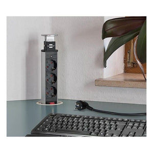 Brennenstuhl 1396200003 prolunghe e multiple 2 m 3 presa(e) AC Alluminio, Nero