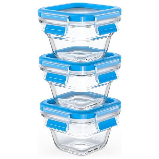 EMSA CLIP & CLOSE N10507 Quadrato Set Blu, Trasparente 3 pz