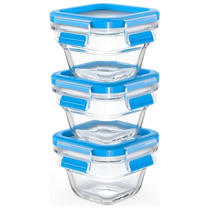 EMSA CLIP & CLOSE N10507 Quadrato Set Blu, Trasparente 3 pz