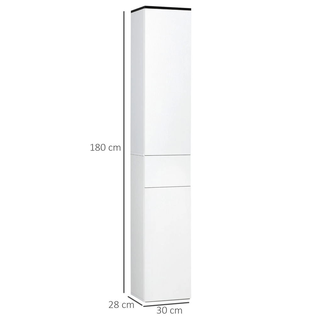 MOBILE BAGNO 2 RIPIANI CHIUSI E UN CASSETTO IN LEGNO 30X28X180 CM BIANCO