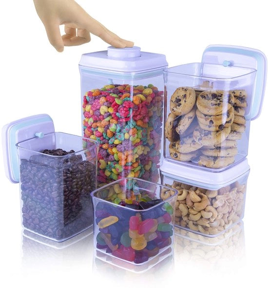 Set di 5 contenitori a chiusura ermetica per alimenti - Cerniera meccanica in silicone - BPA libero, stivabile - 500/850/900/1500/2500 ml