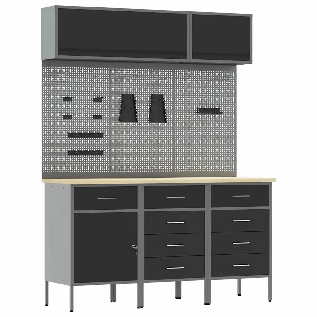 Set di mobili da lavoro con cassetto con blocco 8 pcs Nero 3321450
