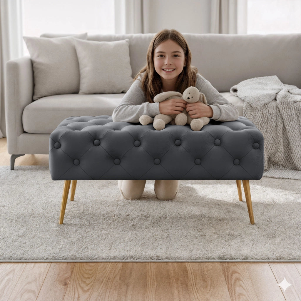 Panca imbottita in velluto trapuntato 80 cm MADRID Grigio Scuro