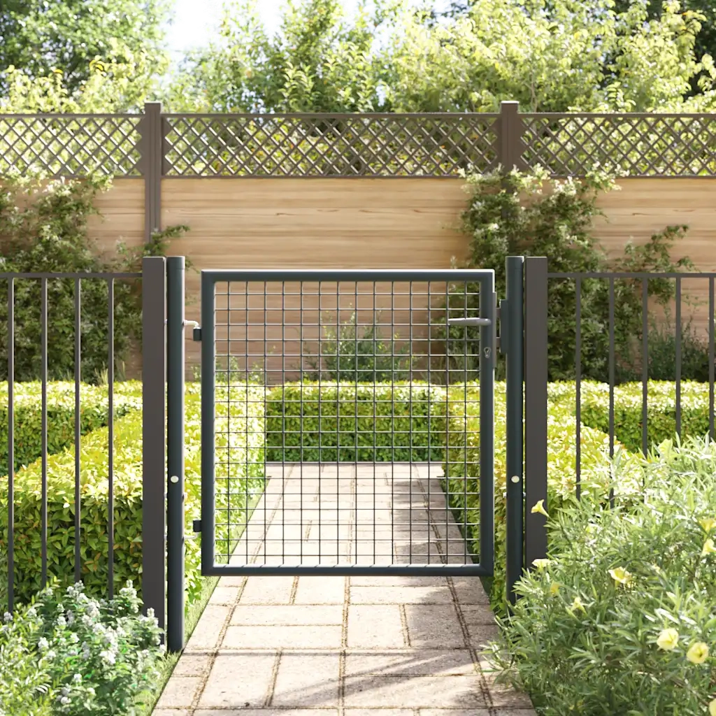 Cancello da Giardino in Rete di Acciaio Zincato 100x75 cm Grigio 145771