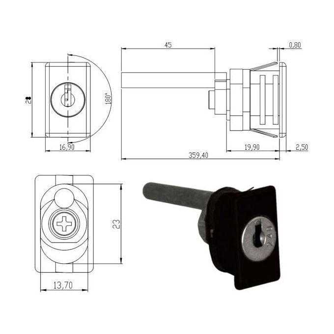 OMR 163395q Serratura Mobili Applicazione Perno Verticale