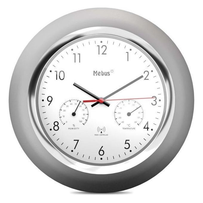 Mebus 19454 orologio da parete e da tavolo Orologio digitale Rotondo Argento, Bianco