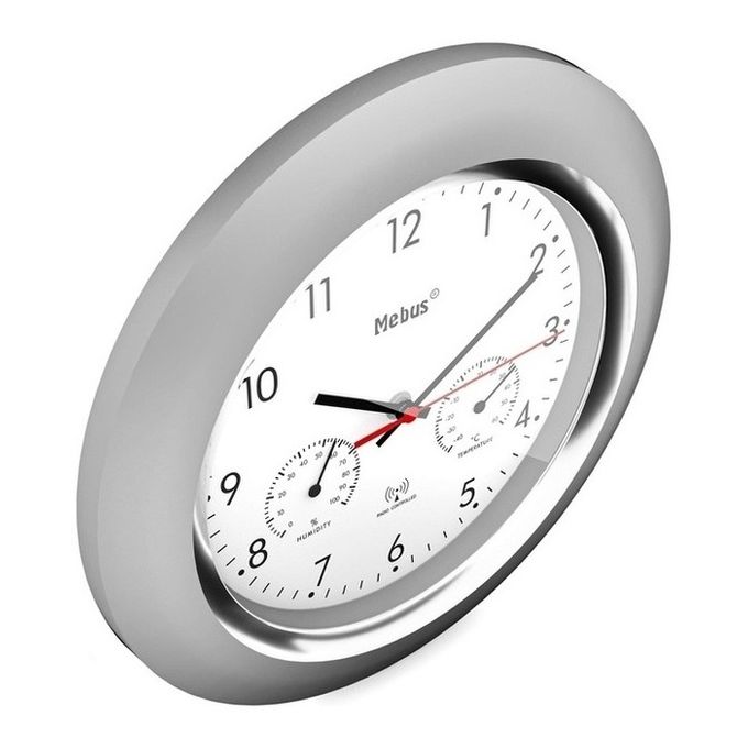 Mebus 19454 orologio da parete e da tavolo Orologio digitale Rotondo Argento, Bianco
