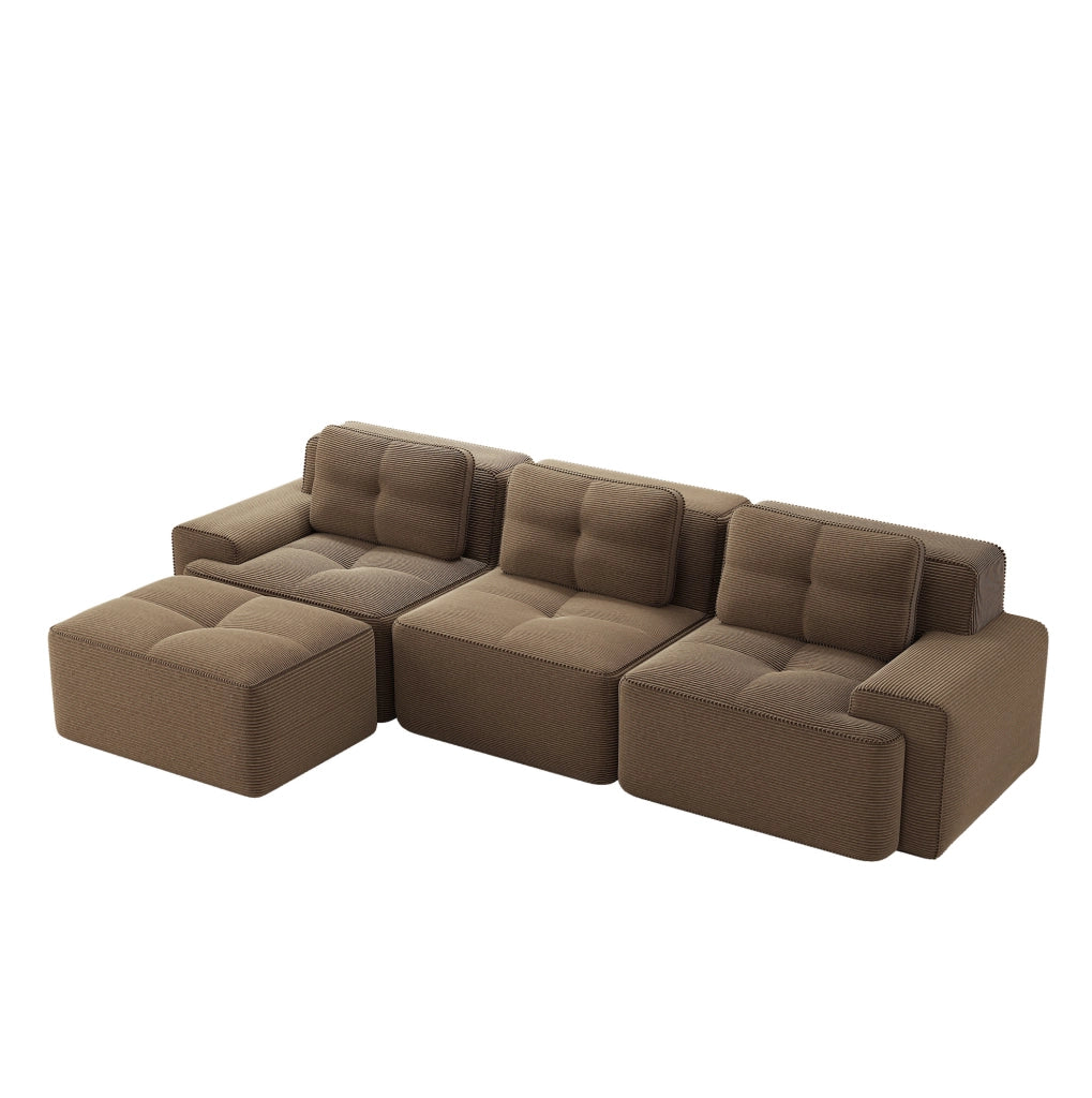 Divano modulare boneless in velluto a coste; 293x177x69 cm; marrone