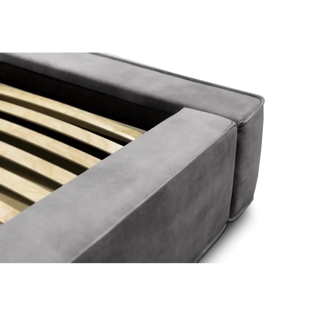 Letto contenitore VELORA – Grigio chiaro – 180x200 cm – Tessuto velluto morbido – Rete sollevabile – Spazio di stoccaggio integrato