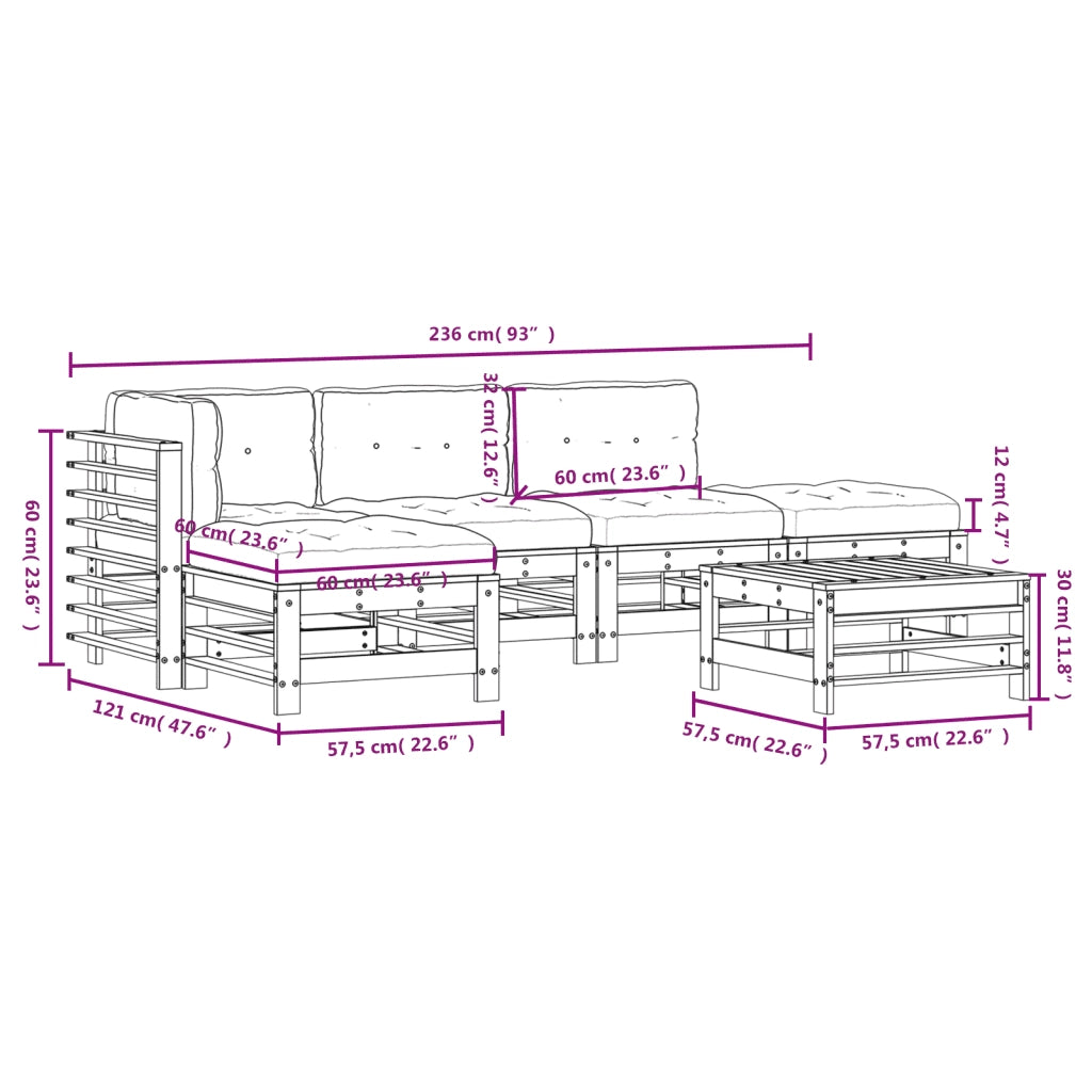 Set Divani da Giardino 6pz con Cuscini in Legno Massello Bianco 3185914