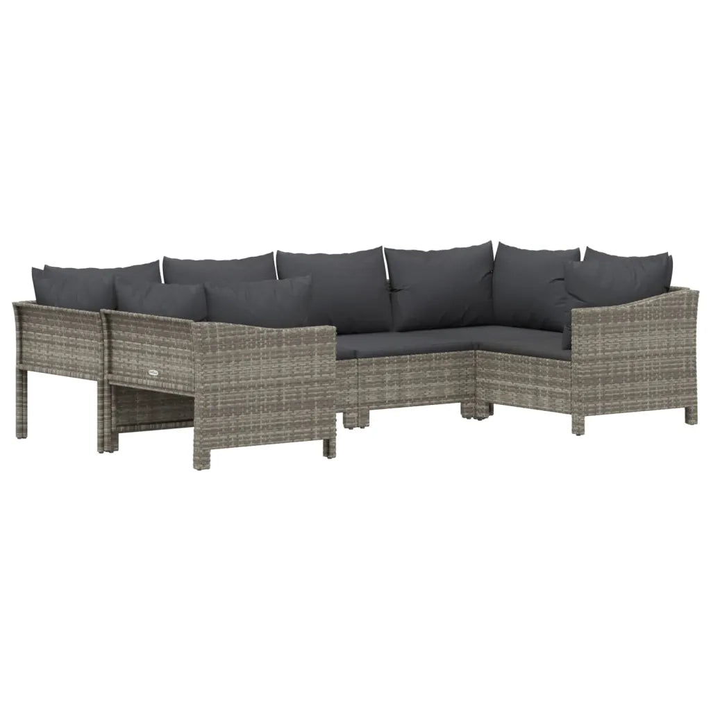 Set Divani da Giardino 6 pz con Cuscini in Polyrattan Grigiocod mxl 76650