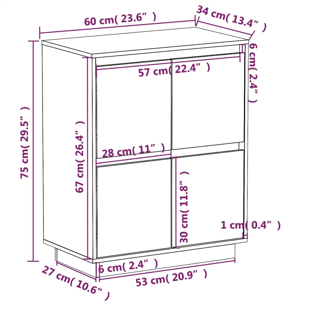 Credenza | Madia | Buffet da pranzo | Armadio da pranzo Bianca 60x34x75 cm in Legno Massello di Pino