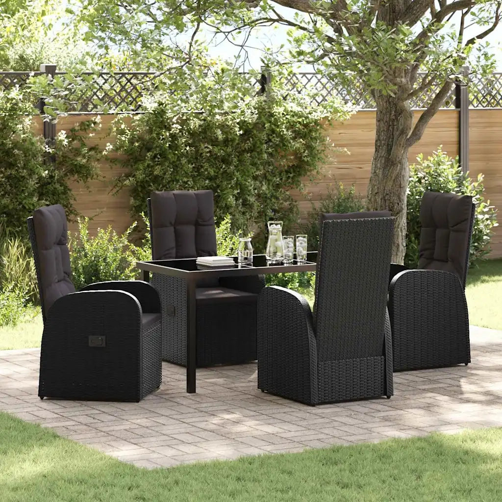 Set da Pranzo per Giardino con cuscino 5 pcs Nero polyrattan 3379508