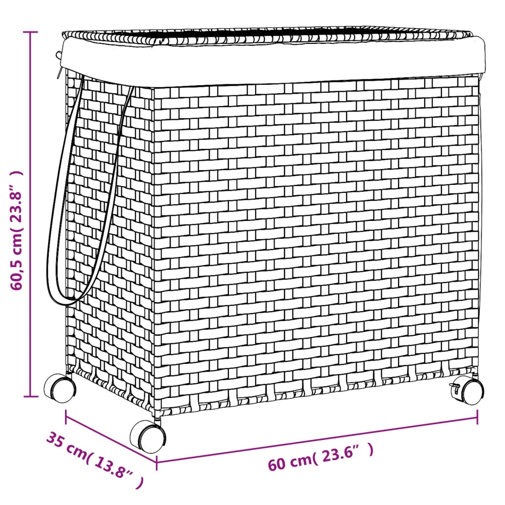 Cesto Portabiancheria con Ruote Nero 60x35x60,5 cm Rattan CFW5846476