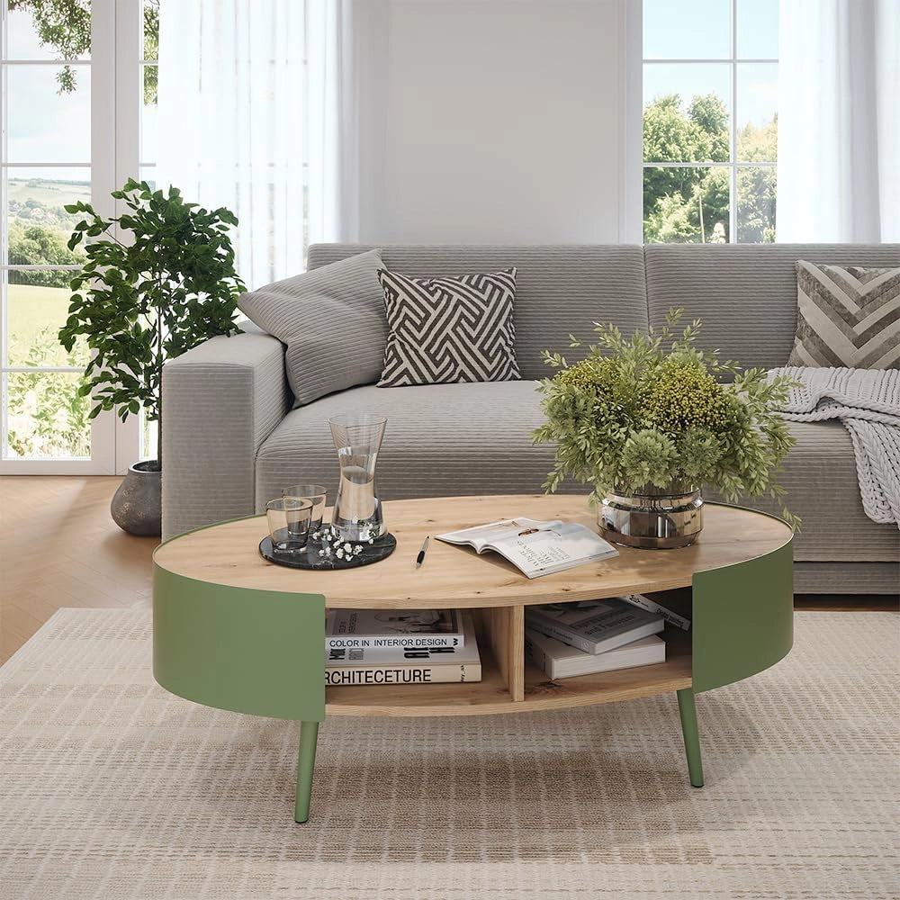 Tavolino Lofta, Verde, 120 x 60 cm, con ripiano per riviste e telecomandi
