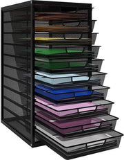 Cassettiere per ufficio con cassetti per documenti e cartelle da 10 livelli, A4, con cassetti per la gestione dei documenti e contenitori per la classificazione dei materiali, organizzatore per ufficio in metallo, per documenti e carta, nero