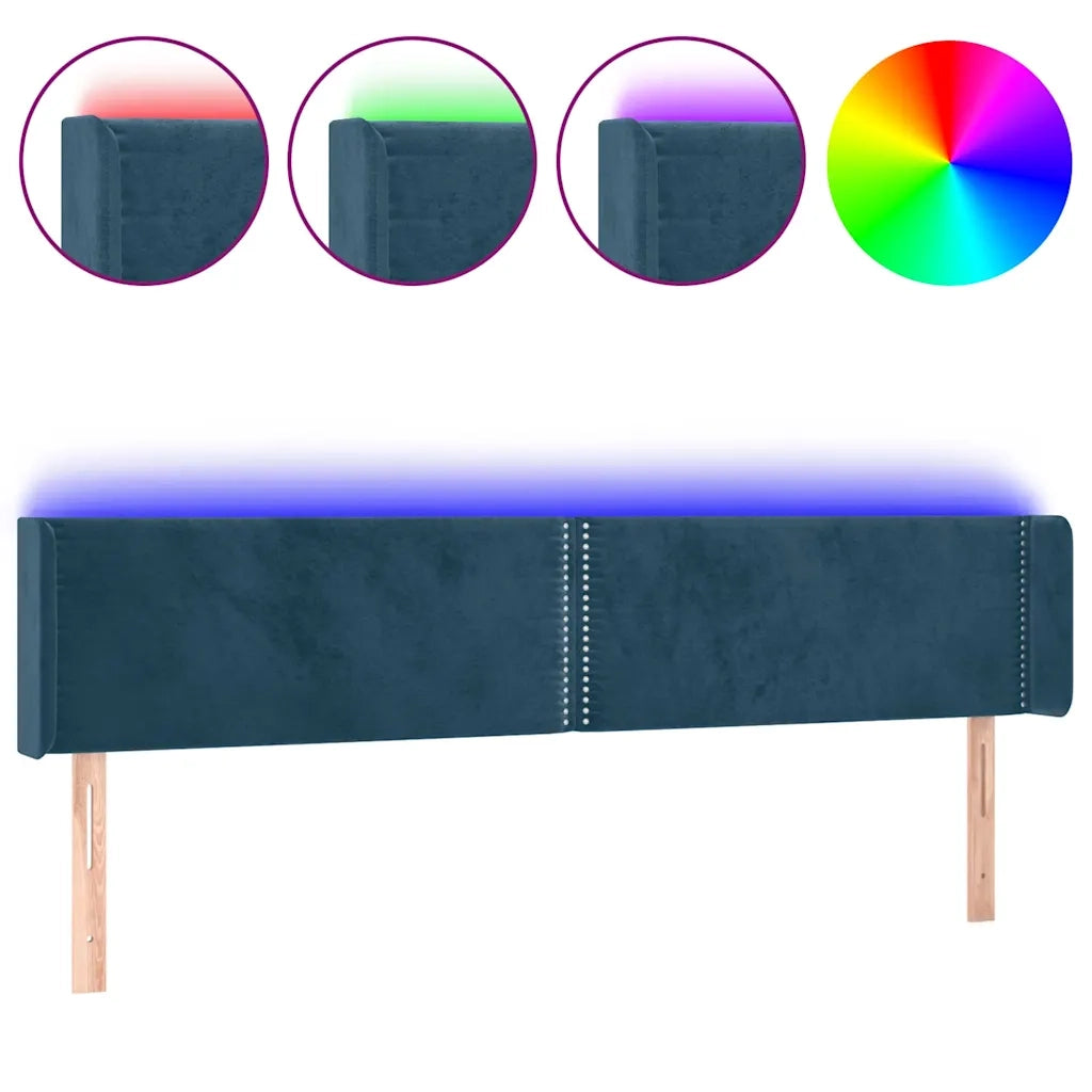 Testiera a LED Blu Scuro 183x16x78/88 cm in Velluto