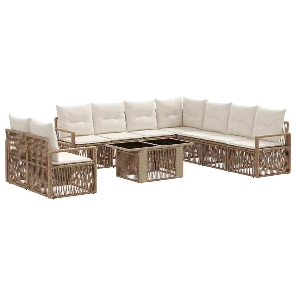 Set Divano da Giardino 10 pz Beige e Bianco Crema polyrattan 3437118