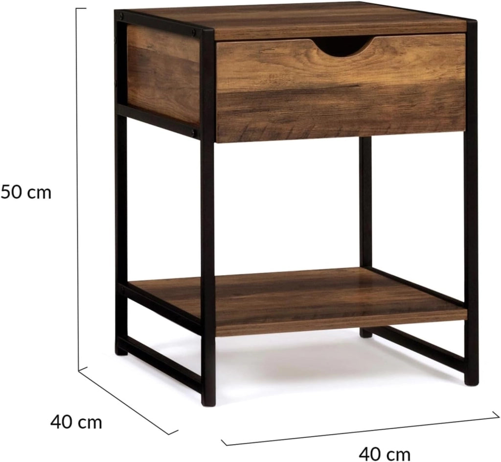 IDMarket - Set di 2 comodini Hawkins, Legno Scuro, Design Industriale