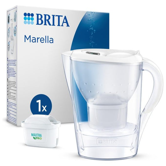 Brita Caraffa filtrante Marella bianca (2.4L) incl. 1 x filtro MAXTRA PRO All-in-1 - adatta alla porta del frigorifero con Memo digitale e coperchio ribaltabile