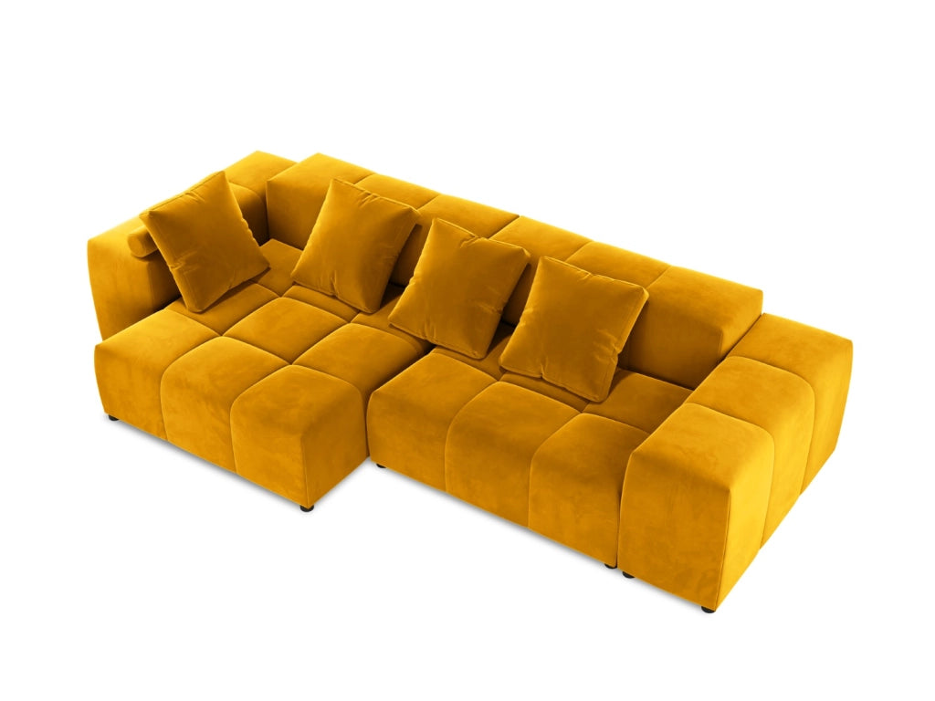 Cosmopolitan Design - Divano angolare modulare reversibile "Rome" 4 posti in velluto giallo 
